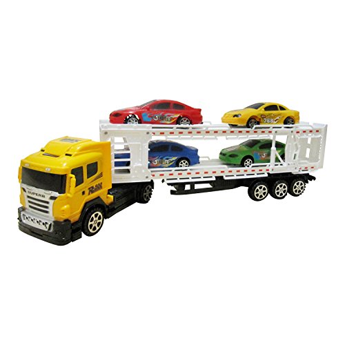 Big Truck Trailer Toy Car Transporter Auto Carrier 4 Cars Toy For Boys No Batteries Required