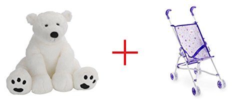 Toys R Us Plush 155 inch Polar Bear - White and You Me Doll Umbrella Stroller - Butterfly Friends - Bundle