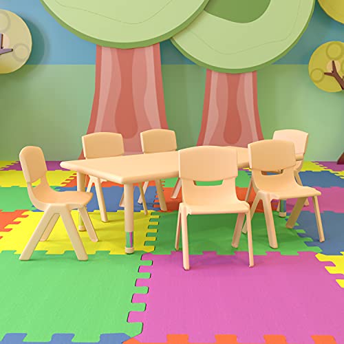 Flash Furniture 24W x 48L Rectangular Natural Plastic Height Adjustable Activity Table Set with 6 Chairs