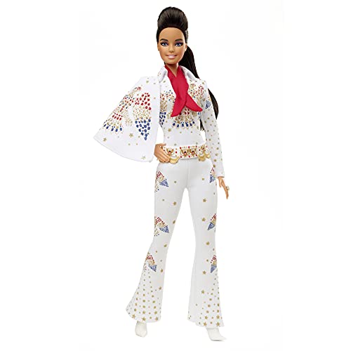 Barbie Signature Elvis Presley Barbie Doll (12in) With Pompadour Hairstyle Wearing American Eagle Jumpsuit Gift for Collectors