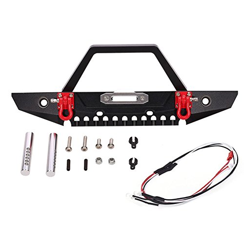LAFEINA 110 Front Bumper Bull Bar with 2 LED Headlights Winch Mount Seat for 110 AXIAL SCX10 RC Rock Crawler Parts