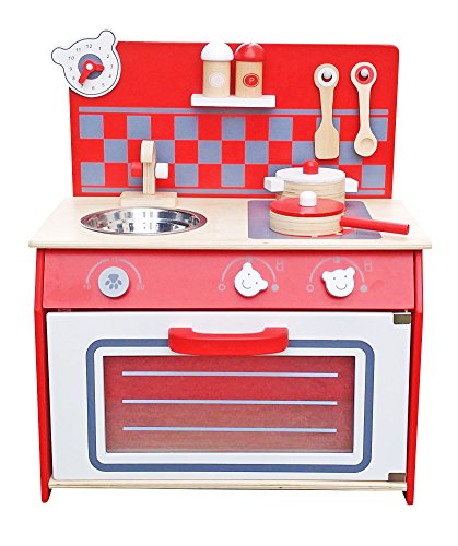 Deluxe Wooden Kitchen Toy Pretend Cooking Kids children role play set with Accessories by Oye Hoye- RedNatural Wood