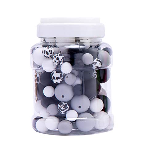 HAO JIE Baby DIY Silicone Beads 200pcs (1220mm) Beads Round Loose Organic Nursing Chew Necklace Bracelet Jewelry Making