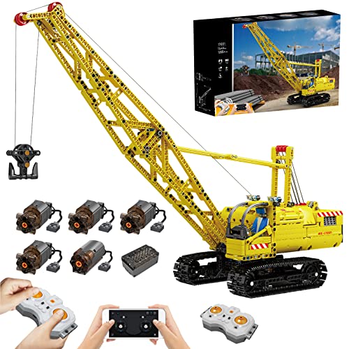 RC Crawler Crane Model 1988 Pcs Building Blocks Set Oversized Yellow Crawler Crane Model with Motor Compatible with Lego