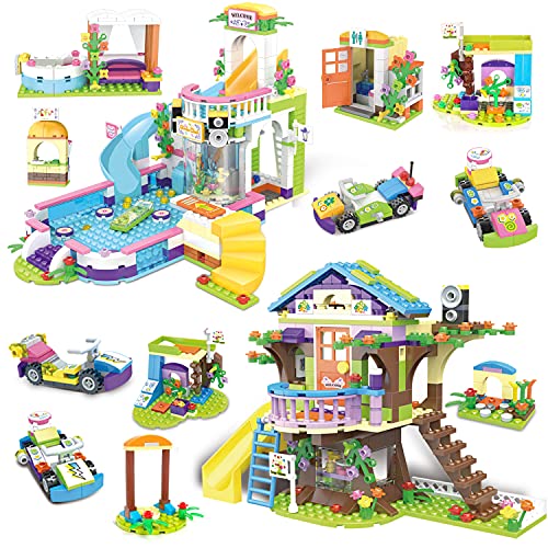 New Zaccit Building Block Tree House Friends  Treehouse Pool PartyCreative Building Toy Set for Kids Creative Building Bricks Blocks Kit Birthday Gift with Storage Box1274 PCS